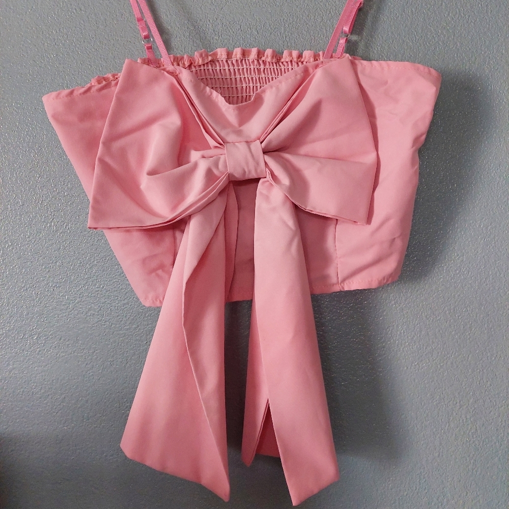 [No brand] Pink big bow crop top